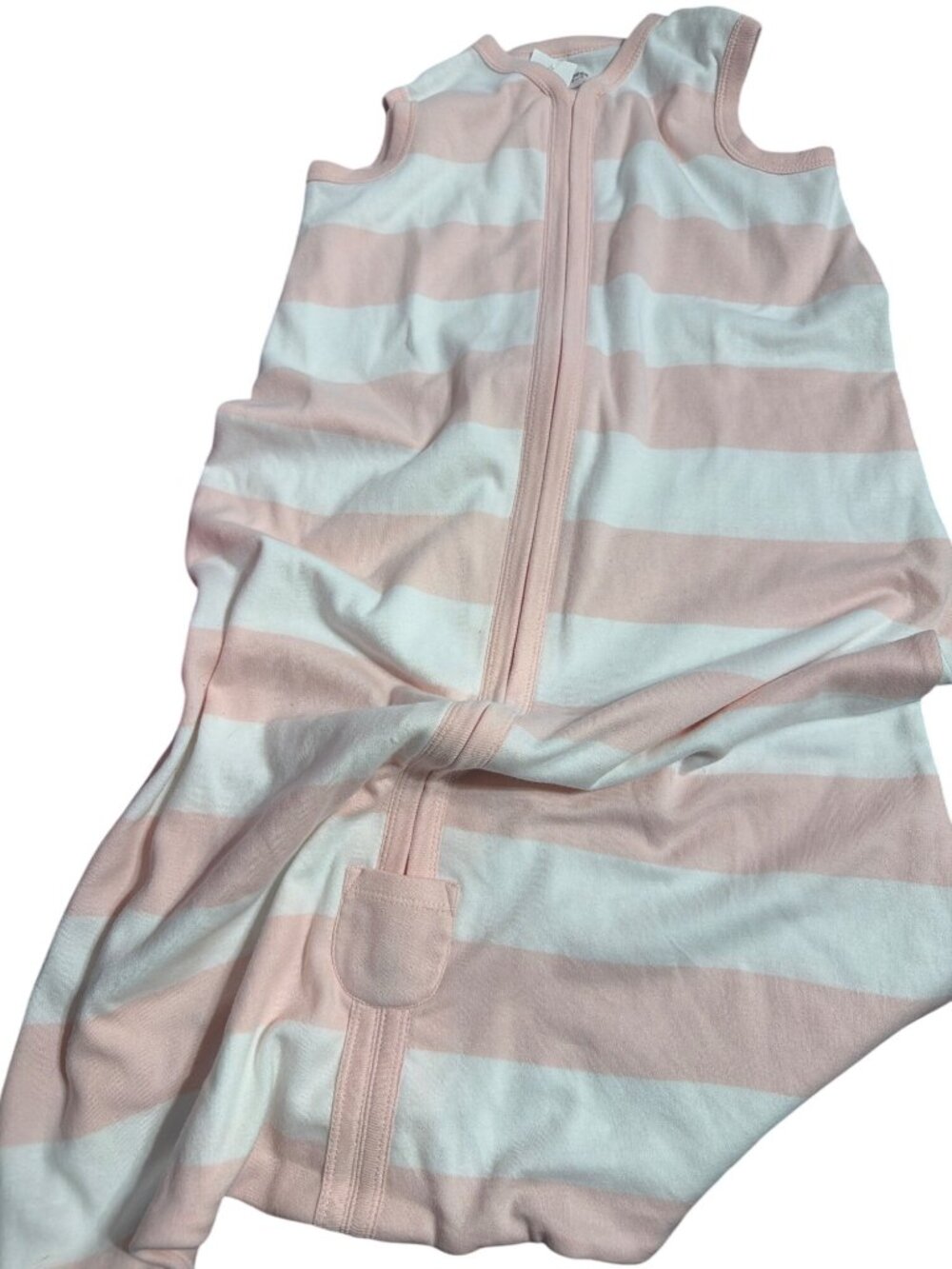 Burts Bees Baby Beekeeper Wearable Blanket Pink White Striped Zip Sz Small NWOT